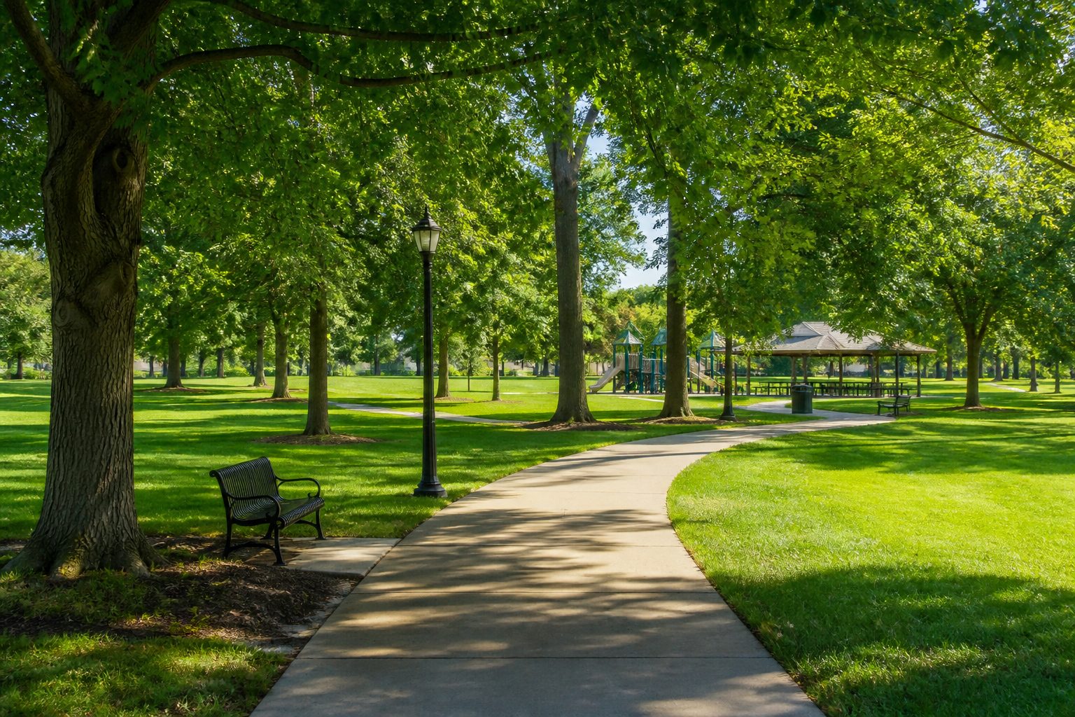 Riverfront park and walking trail in Des Peres, Missouri