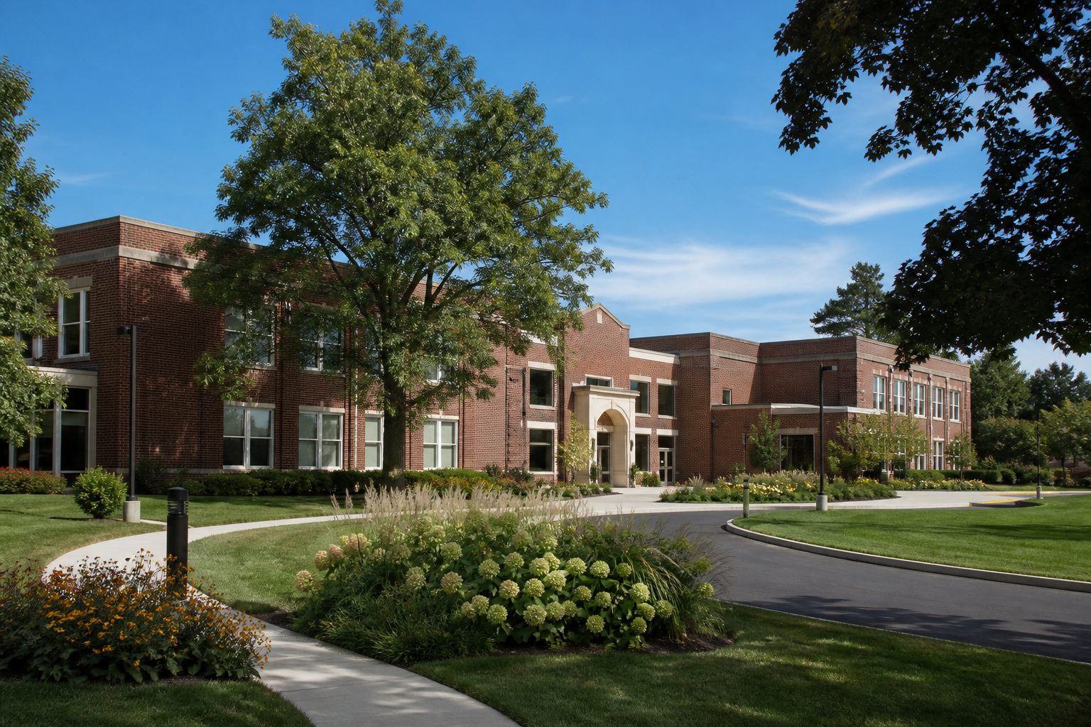 Brick school campus representing schools serving Des Peres, Missouri