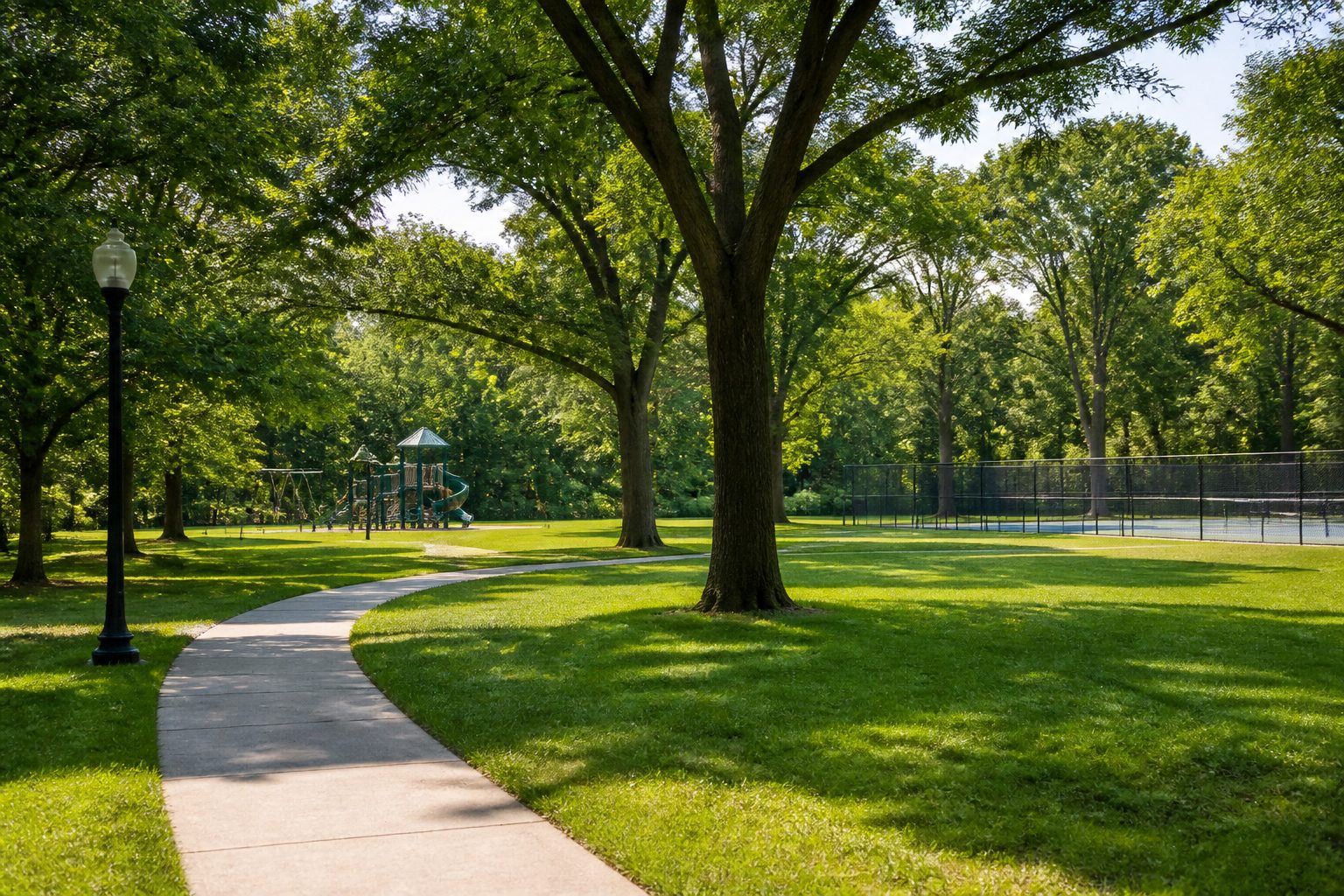 Glendale Park and Walker Lake with a tree-lined walking path