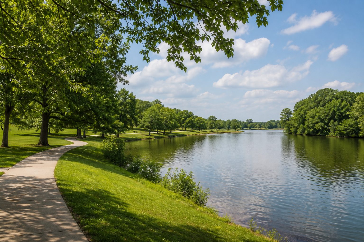 Kirkwood Park and Walker Lake with a tree-lined walking path