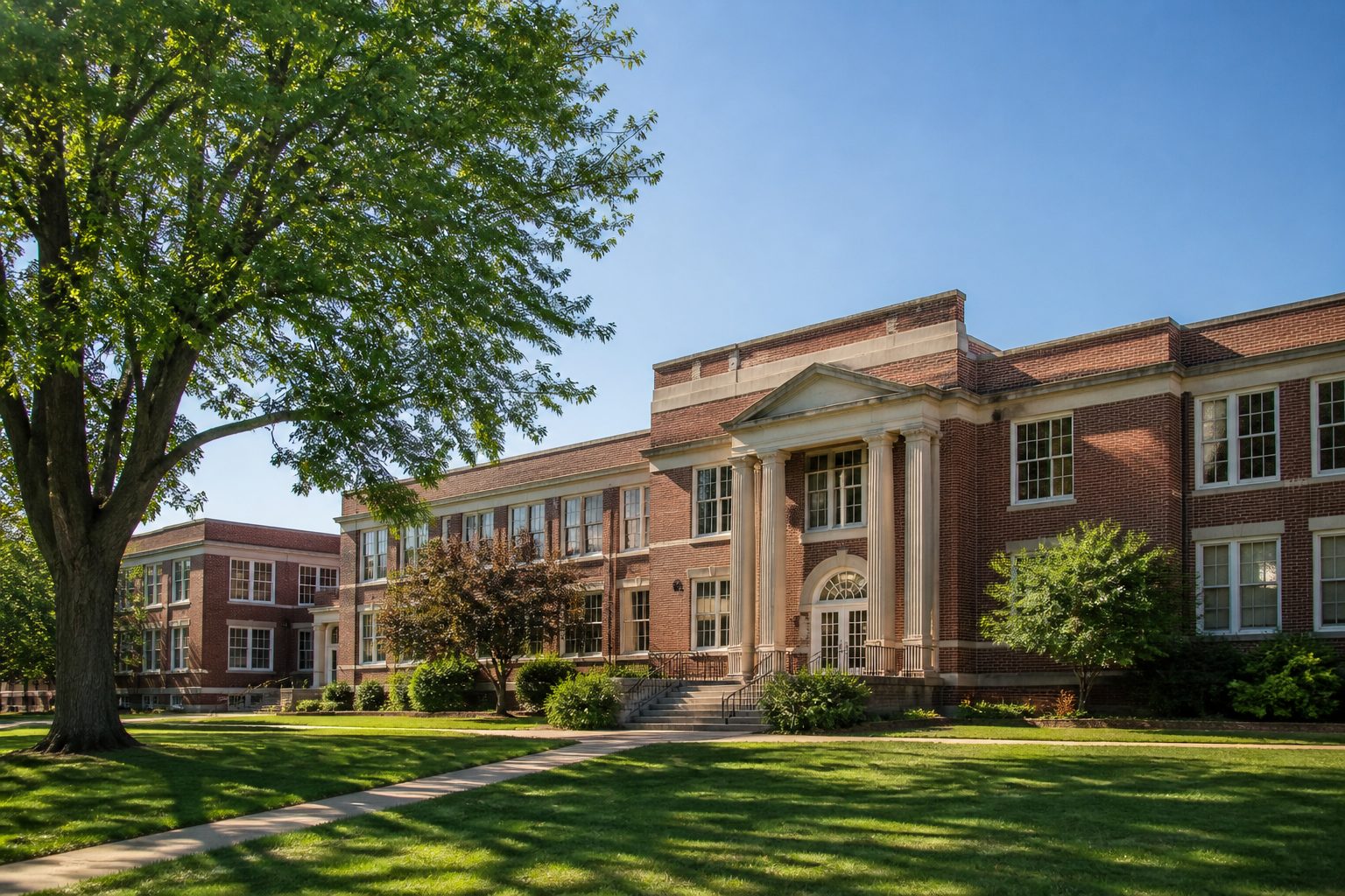 Brick school campus representing schools serving Washington, Missouri