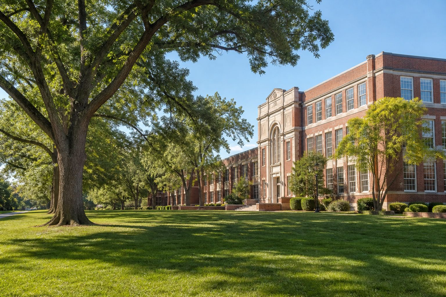 Brick school campus representing schools serving Webster Groves, Missouri