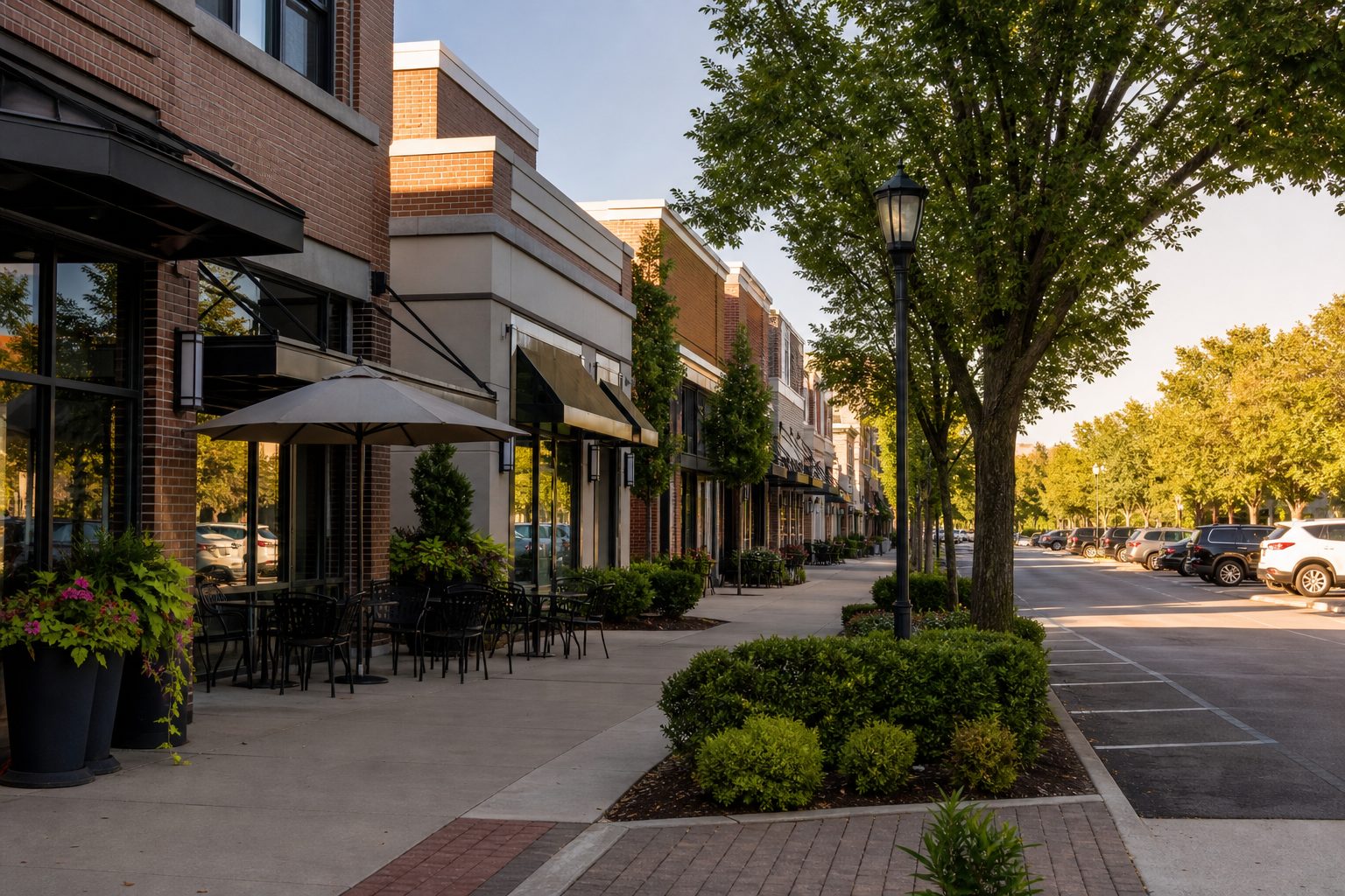 Shopping and dining streetscape in O’Fallon, Missouri