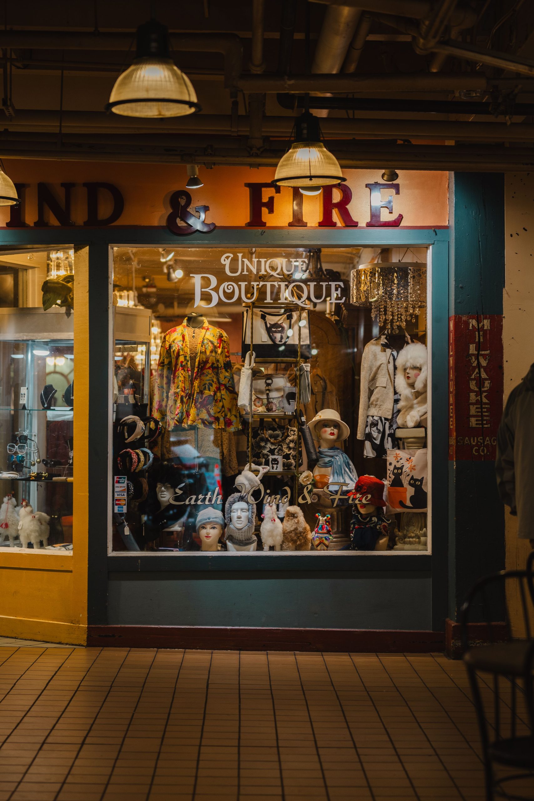 A boutique storefront window display