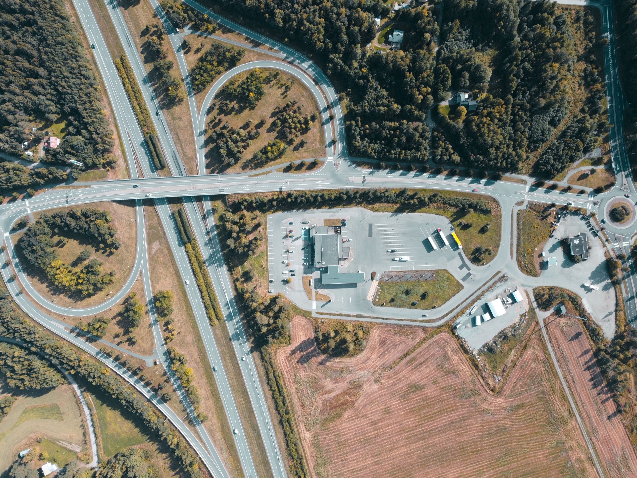 Aerial view of a highway interchange