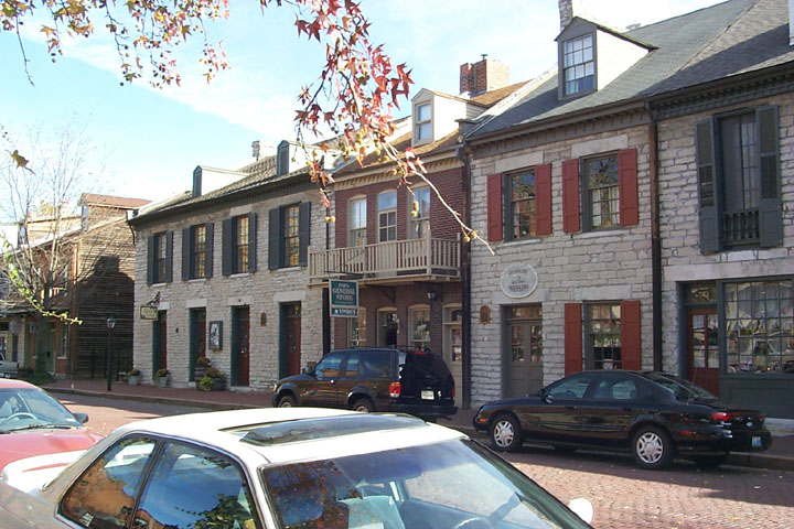 Historic storefronts along Main Street in St. Charles, Missouri